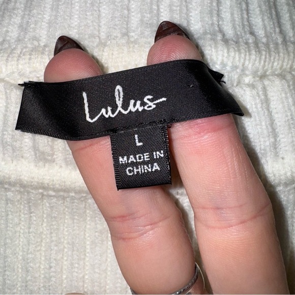 Lulus Cream Ribbed Knit Long Sleeve Cropped‎ Pullover Sweater  Size L - Picture 5 of 9